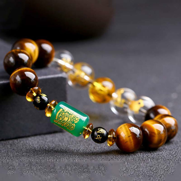 Buddha Stones Chinese Zodiac Tiger Eye White Crystal Courage Bracelet - image 25