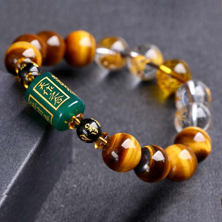 Buddha Stones Chinese Zodiac Tiger Eye White Crystal Courage Bracelet - image 27