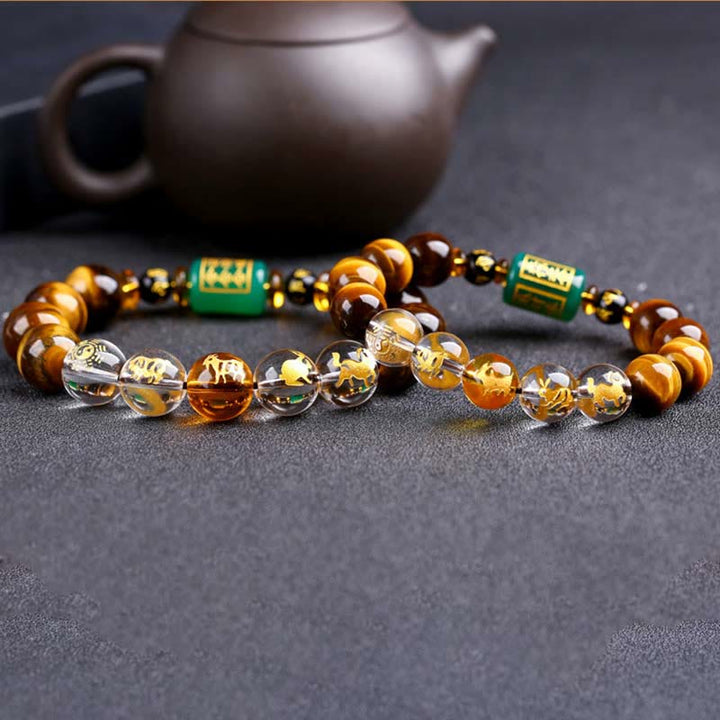Buddha Stones Chinese Zodiac Tiger Eye White Crystal Courage Bracelet - image 46