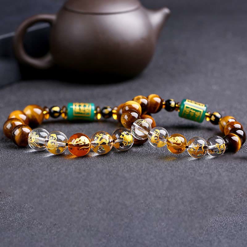 Buddha Stones Chinese Zodiac Tiger Eye White Crystal Courage Bracelet - image 18