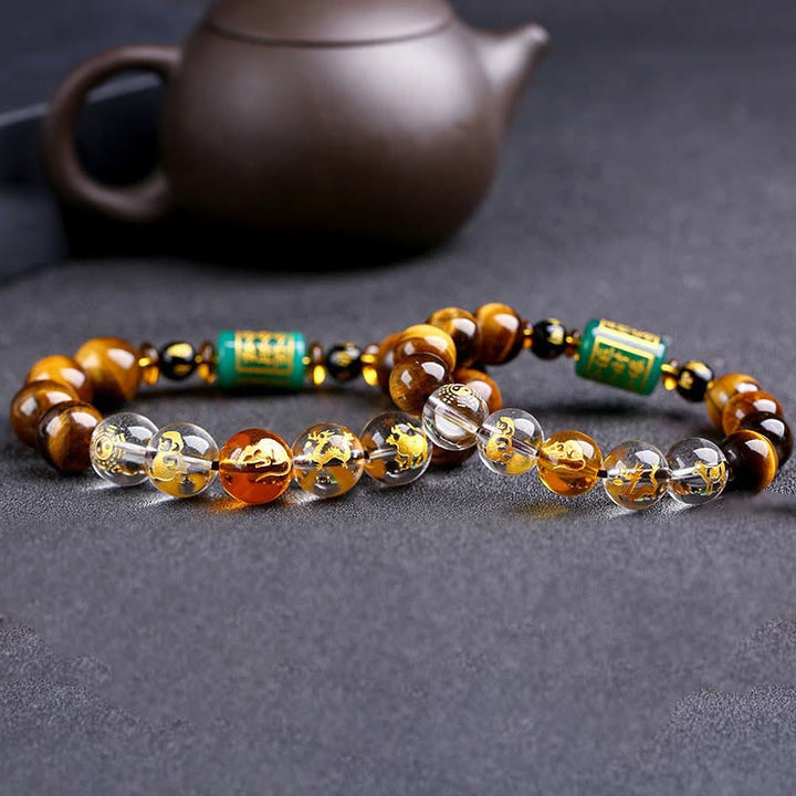 Buddha Stones Chinese Zodiac Tiger Eye White Crystal Courage Bracelet - image 18