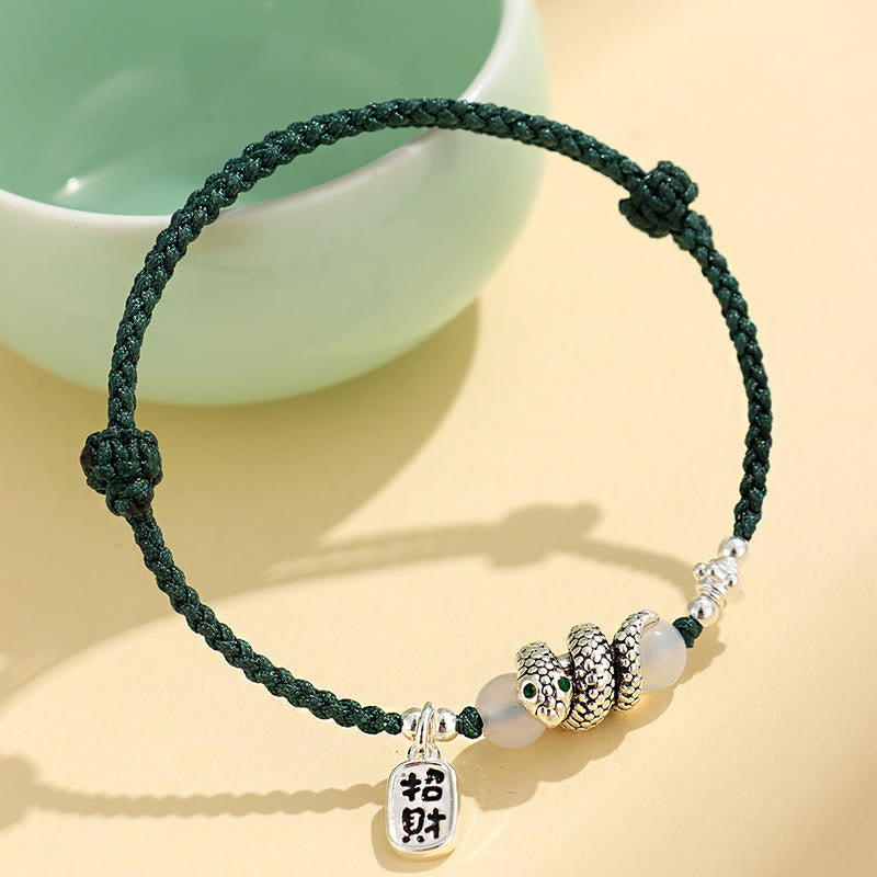 Buddha Stones Fu Character Agate Year Of The Snake Lucky Fortune Charm String Luck Bracelet - White Agate Green Rope Copper Snake(Wrist Circumference: 15-18cm) - image 11