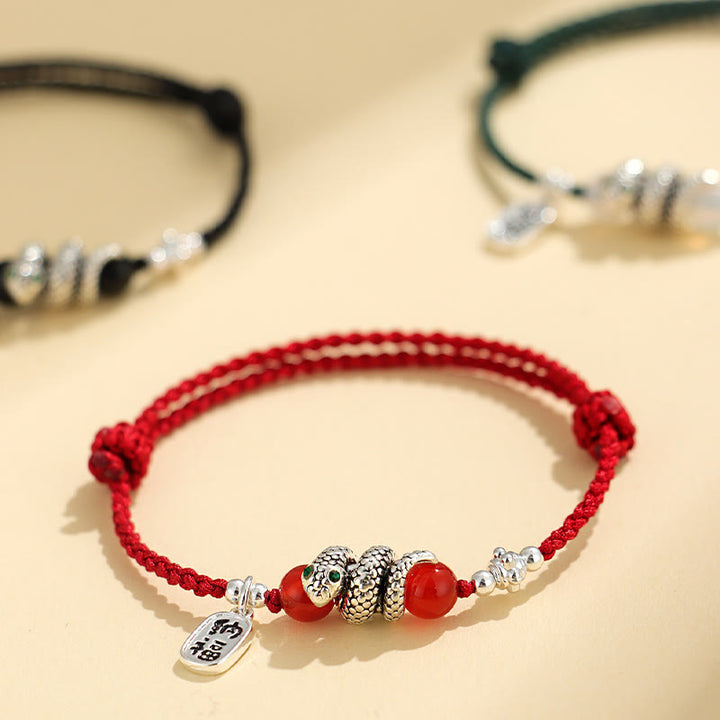 Buddha Stones Fu Character Agate Year Of The Snake Lucky Fortune Charm String Luck Bracelet - image 0