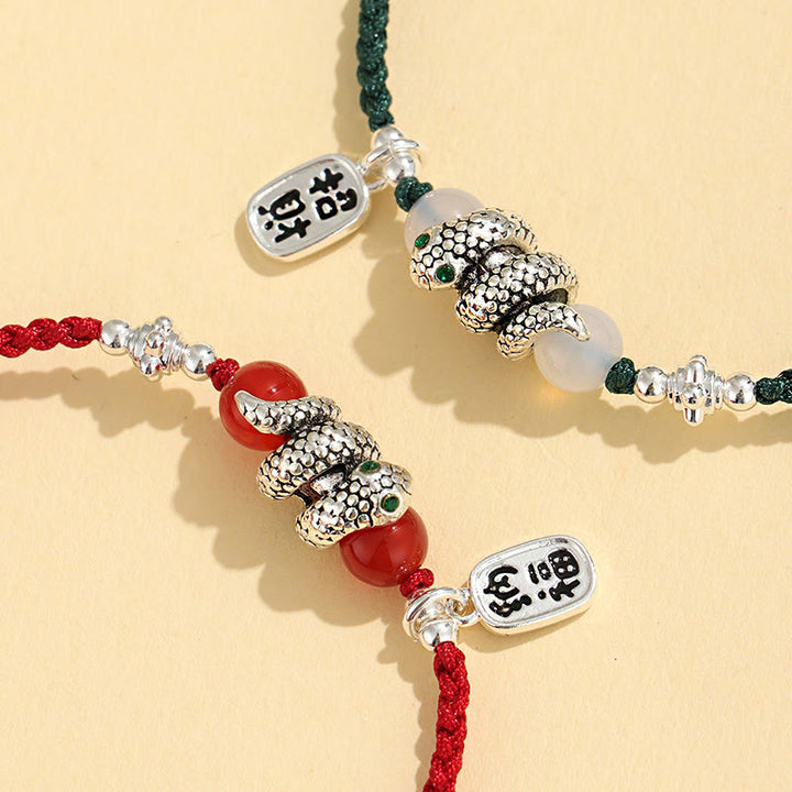Buddha Stones Fu Character Agate Year Of The Snake Lucky Fortune Charm String Luck Bracelet - image 3