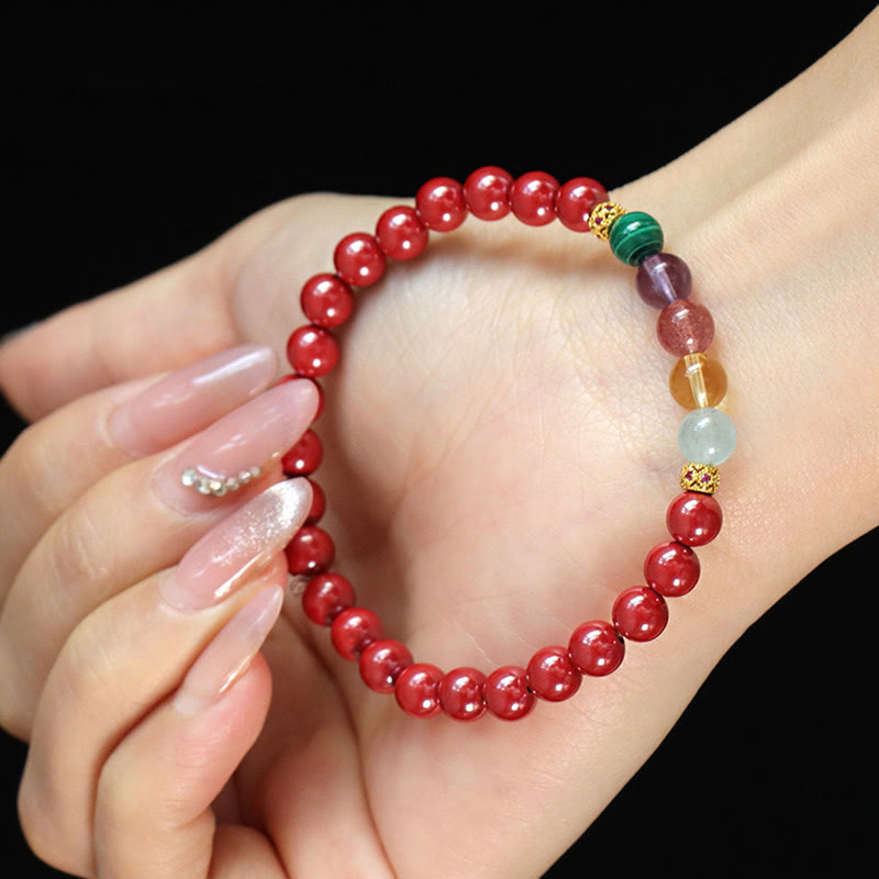 Buddha Stones Cinnabar Aquamarine Citrine Strawberry Quartz Amethyst Malachite Blessing Bracelet - image 10