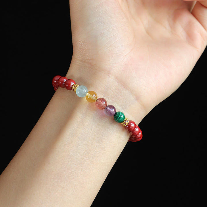 Buddha Stones Cinnabar Aquamarine Citrine Strawberry Quartz Amethyst Malachite Blessing Bracelet - image 11