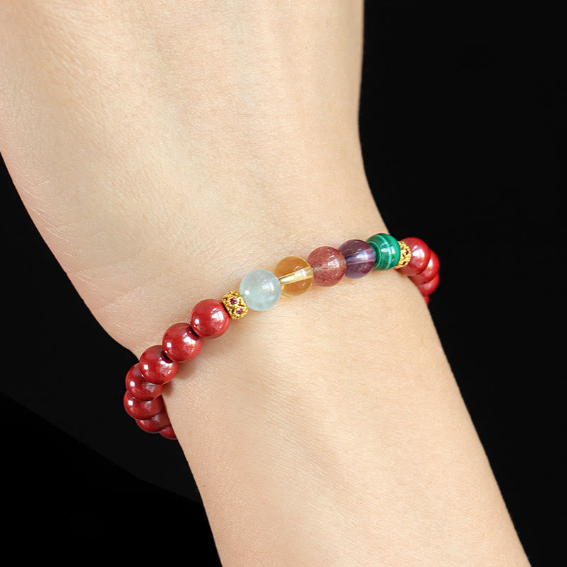 Buddha Stones Cinnabar Aquamarine Citrine Strawberry Quartz Amethyst Malachite Blessing Bracelet - image 12