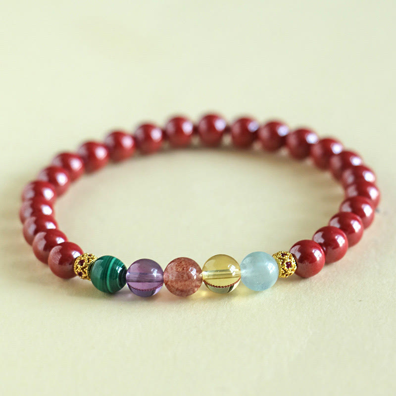 Buddha Stones Cinnabar Aquamarine Citrine Strawberry Quartz Amethyst Malachite Blessing Bracelet - Red Cinnabar - 6mm(Wrist Circumference: 14-16cm) - image 8