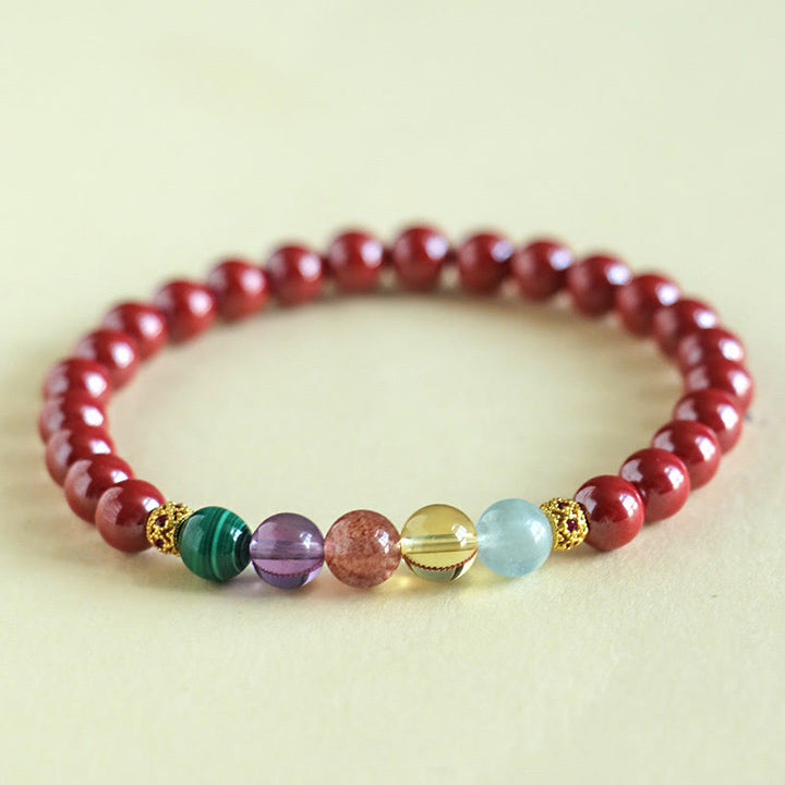 Buddha Stones Cinnabar Aquamarine Citrine Strawberry Quartz Amethyst Malachite Blessing Bracelet - Red Cinnabar - 6mm(Wrist Circumference: 14-16cm) - image 8