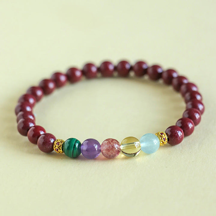 Buddha Stones Cinnabar Aquamarine Citrine Strawberry Quartz Amethyst Malachite Blessing Bracelet - Dark Red Cinnabar - 6mm(Wrist Circumference: 14-16cm) - image 2