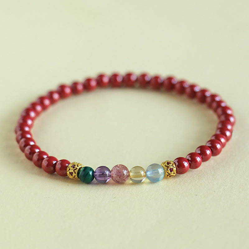 Buddha Stones Cinnabar Aquamarine Citrine Strawberry Quartz Amethyst Malachite Blessing Bracelet - Red Cinnabar - 4mm(Wrist Circumference: 14-16cm) - image 6