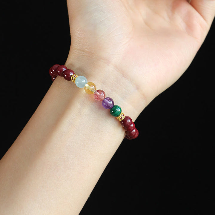 Buddha Stones Cinnabar Aquamarine Citrine Strawberry Quartz Amethyst Malachite Blessing Bracelet - image 4