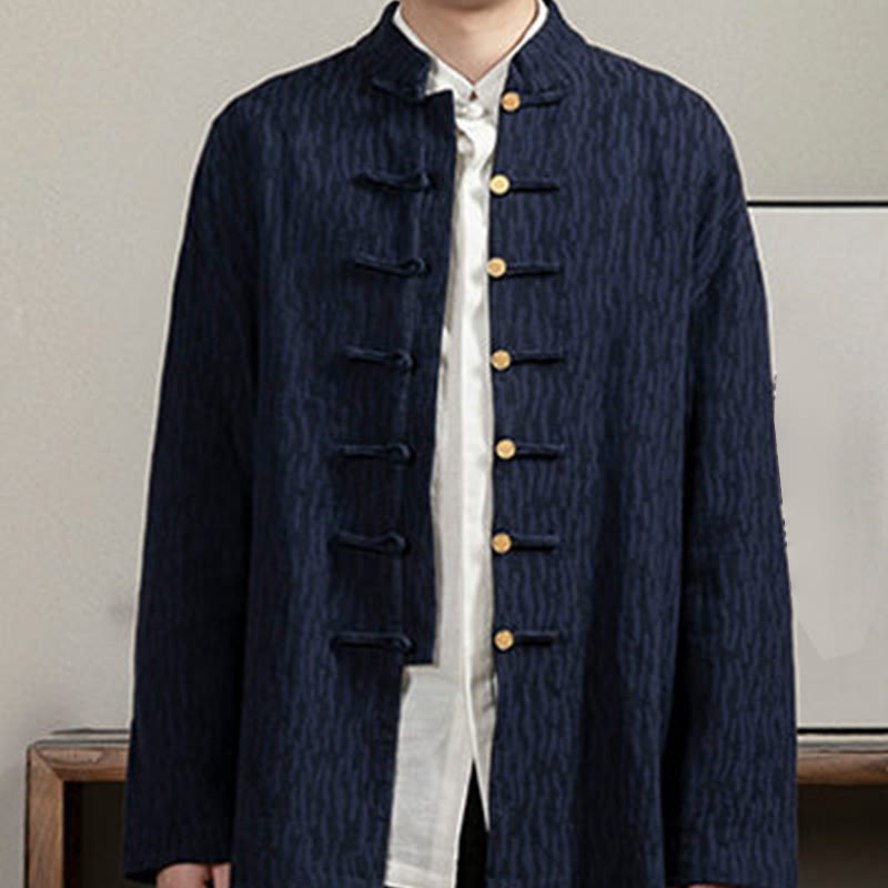 Buddha Stones Casual Frog-Button Tang Suit Jacquard Linen Men's Shirt - image 13