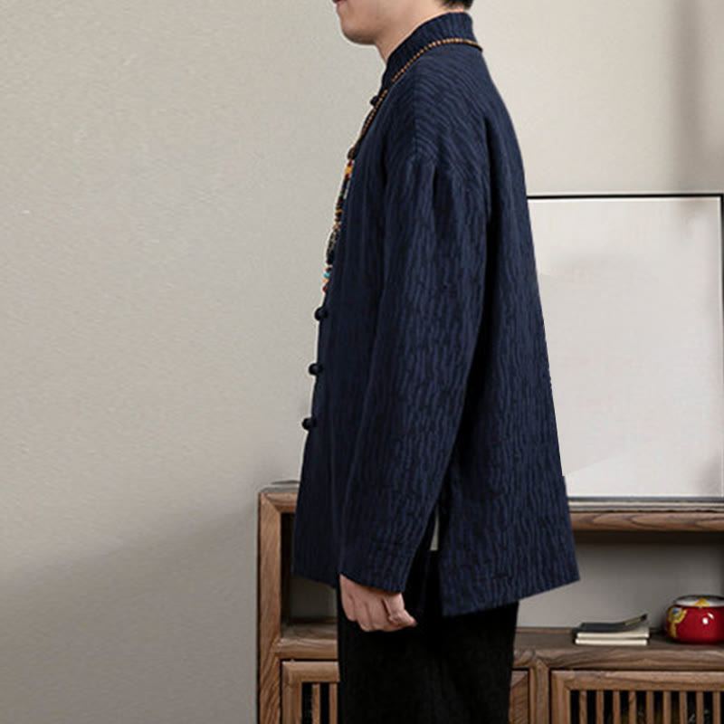 Buddha Stones Casual Frog-Button Tang Suit Jacquard Linen Men's Shirt - image 10