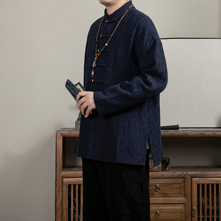 Buddha Stones Casual Frog-Button Tang Suit Jacquard Linen Men's Shirt - image 9