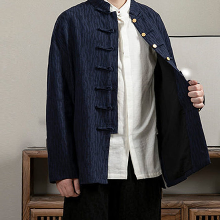 Buddha Stones Casual Frog-Button Tang Suit Jacquard Linen Men's Shirt - image 12