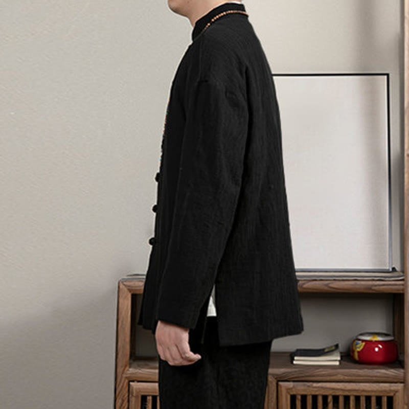 Buddha Stones Casual Frog-Button Tang Suit Jacquard Linen Men's Shirt - image 5