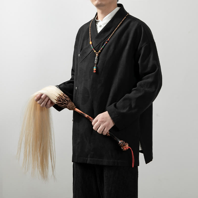 Buddha Stones Solid Color Men's V-Neck Long Sleeve Shirt Jacquard Cotton Clothing - image 10