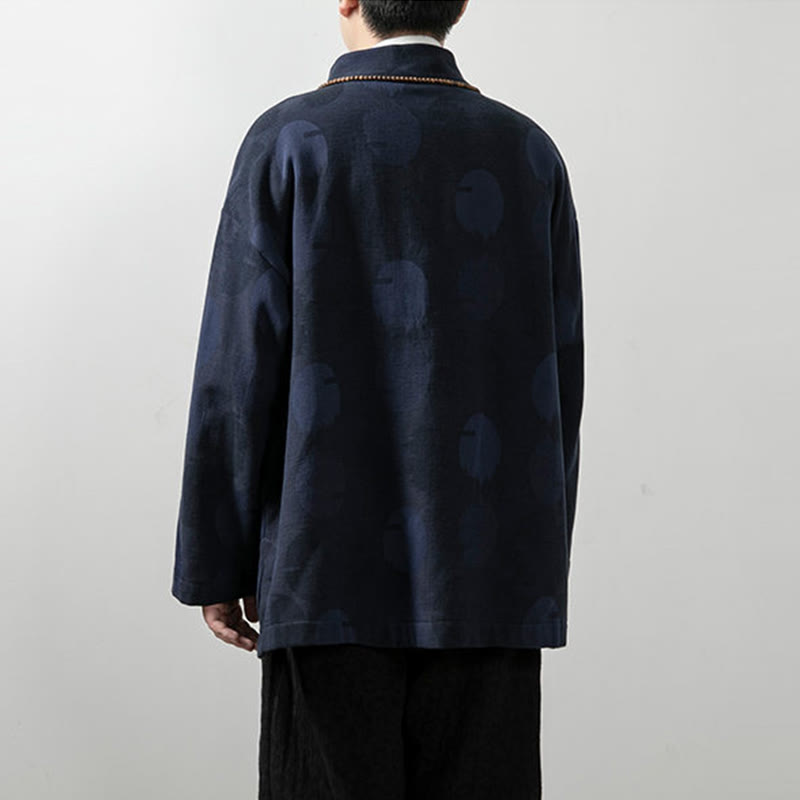 Buddha Stones Solid Color Men's V-Neck Long Sleeve Shirt Jacquard Cotton Clothing - image 4