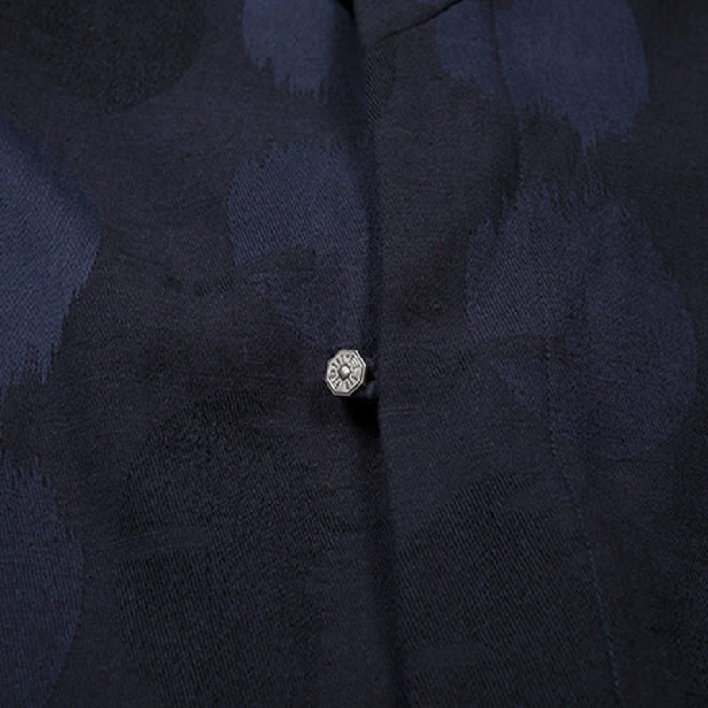 Buddha Stones Solid Color Men's V-Neck Long Sleeve Shirt Jacquard Cotton Clothing - image 6
