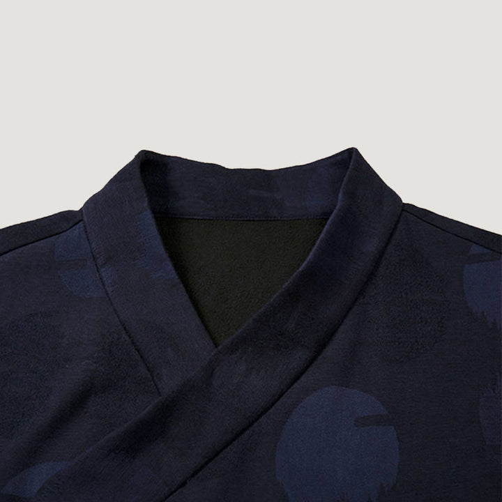 Buddha Stones Solid Color Men's V-Neck Long Sleeve Shirt Jacquard Cotton Clothing - image 5