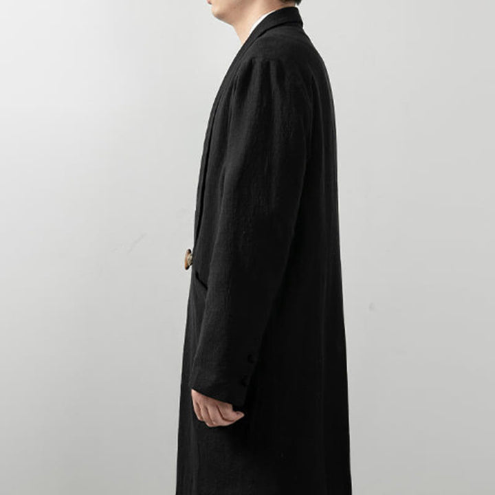Buddha Stones Fall Simple Cotton Men's Long Sleeve Mid-length Coat Clothing - image 3