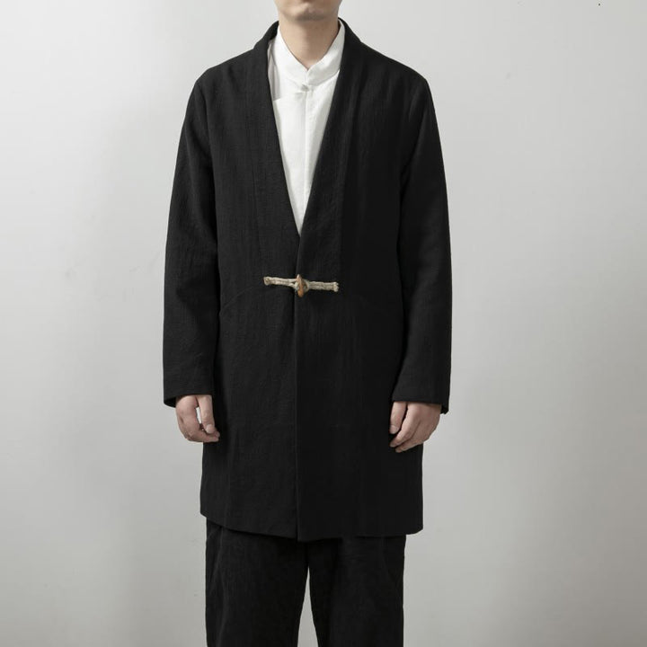 Buddha Stones Fall Simple Cotton Men's Long Sleeve Mid-length Coat Clothing - Black - US/UK/AU44，EU54 (4XL) - image 0