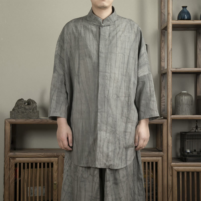 Buddha Stones Casual Gray Men's Frog-Button Shirt Zen Clothing - Gray - US/UK/AU44，EU54 (4XL) - image 0