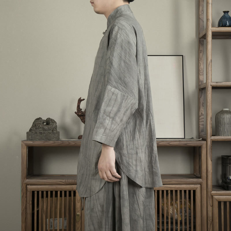 Buddha Stones Casual Gray Men's Frog-Button Shirt Zen Clothing - image 1