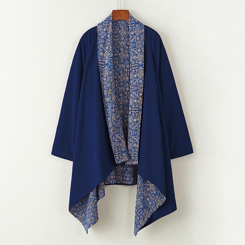 Buddha Stones Fall Men's Cotton Mid-length Coat Double-sided Jacket - SteelBlue - US/UK/AU38，EU48 (XL) - image 0