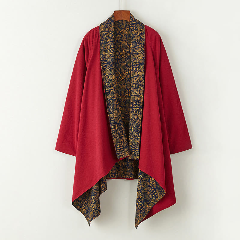 Buddha Stones Fall Men's Cotton Mid-length Coat Double-sided Jacket - Red - US/UK/AU38，EU48 (XL) - image 4