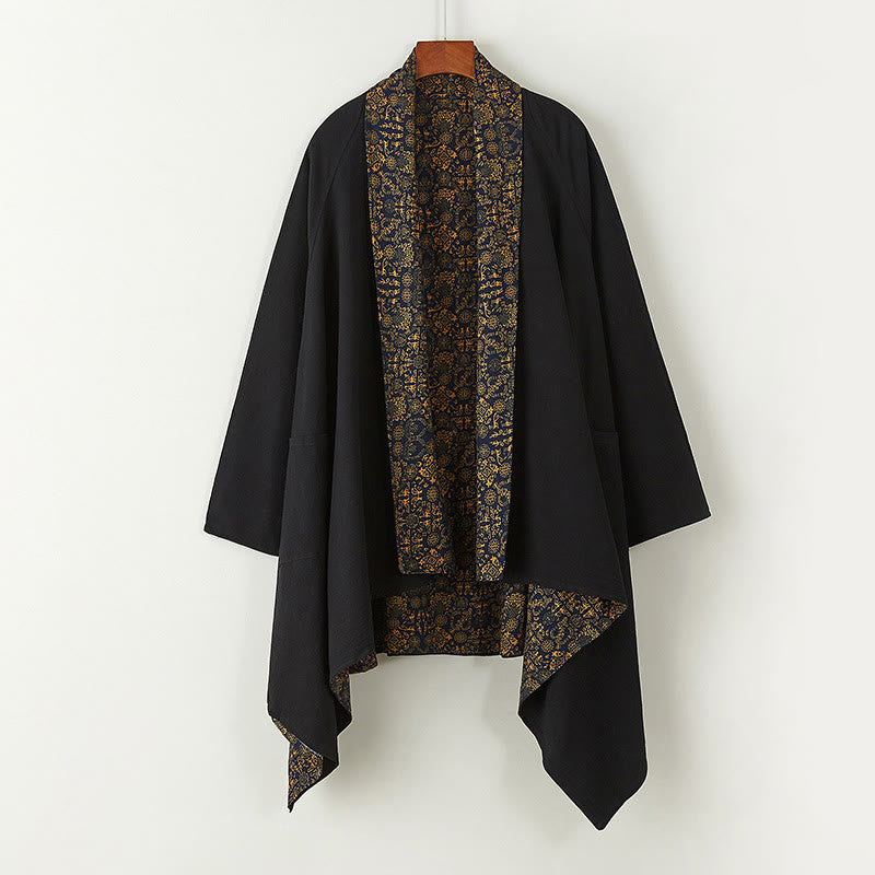 Buddha Stones Fall Men's Cotton Mid-length Coat Double-sided Jacket - Black - US/UK/AU38，EU48 (XL) - image 7