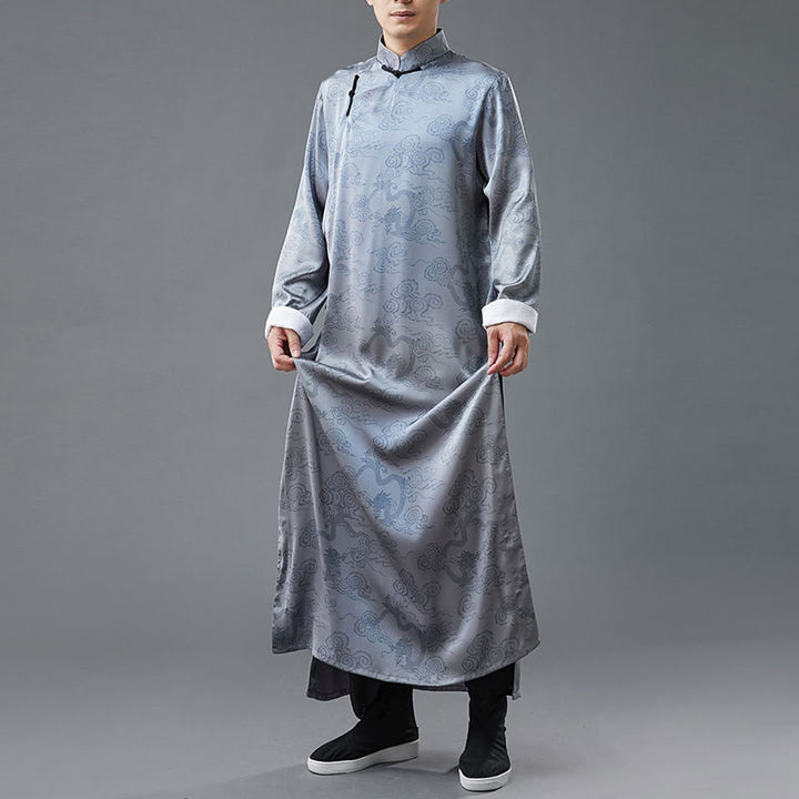 Buddha Stones Vintage Chinese Frog-Button Tang Suit Men's Dragon Cotton Robe - image 9
