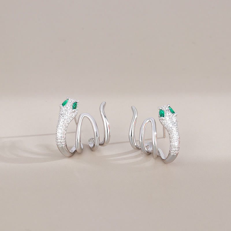 Buddha Stones 925 Sterling Silver Green-eyed Snake Shape Year Of The Snake Harmony Earrings - Green-eyed Snake White Gold - image 5