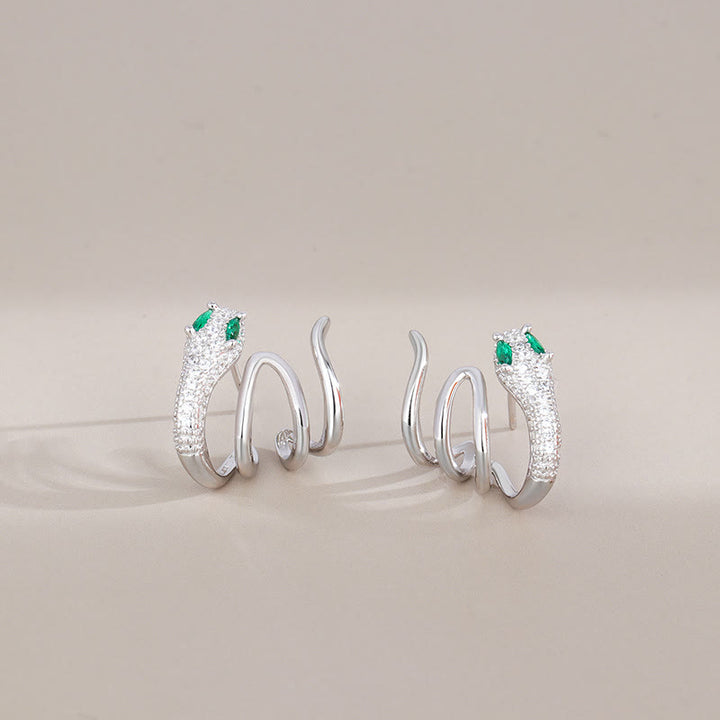 Buddha Stones 925 Sterling Silver Green-eyed Snake Shape Year Of The Snake Harmony Earrings - Green-eyed Snake White Gold - image 5