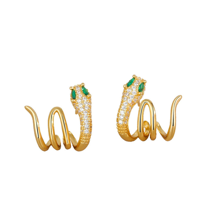 Buddha Stones 925 Sterling Silver Green-eyed Snake Shape Year Of The Snake Harmony Earrings - image 2