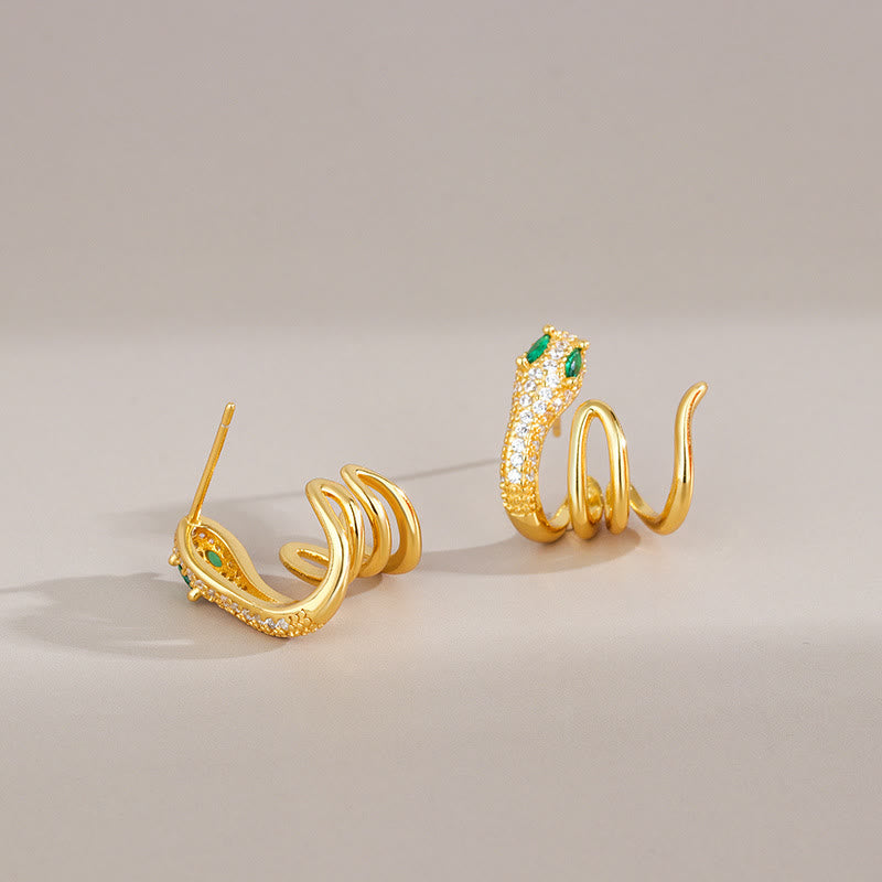 Buddha Stones 925 Sterling Silver Green-eyed Snake Shape Year Of The Snake Harmony Earrings - image 1