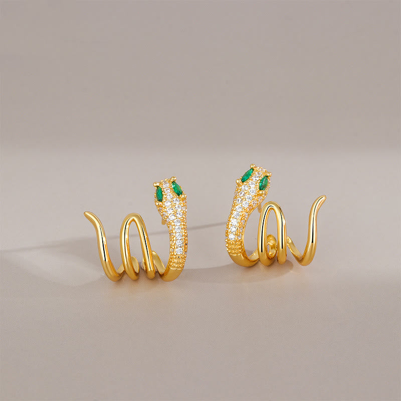 Buddha Stones 925 Sterling Silver Green-eyed Snake Shape Year Of The Snake Harmony Earrings - Green-eyed Snake Gold - image 0