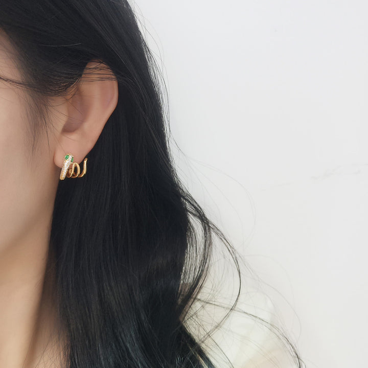 Buddha Stones 925 Sterling Silver Green-eyed Snake Shape Year Of The Snake Harmony Earrings - image 3