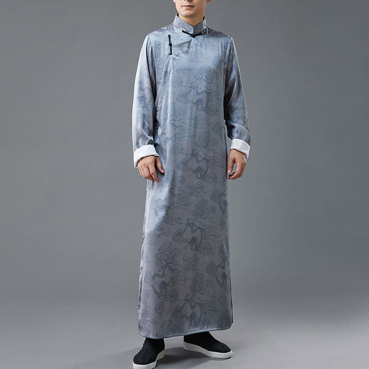 Buddha Stones Vintage Chinese Frog-Button Tang Suit Men's Dragon Cotton Robe - LightSteelBlue - US/UK/AU38，EU48 (XL) - image 6