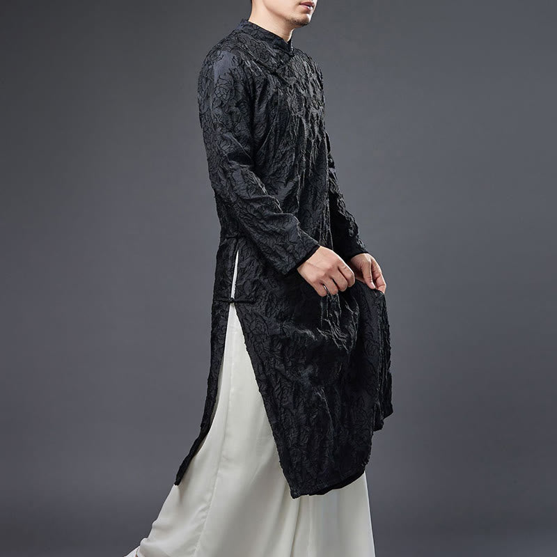 Buddha Stones Fall Chinese Frog-Button Rose Peony Cotton Men's Tang Suit Robe - image 5
