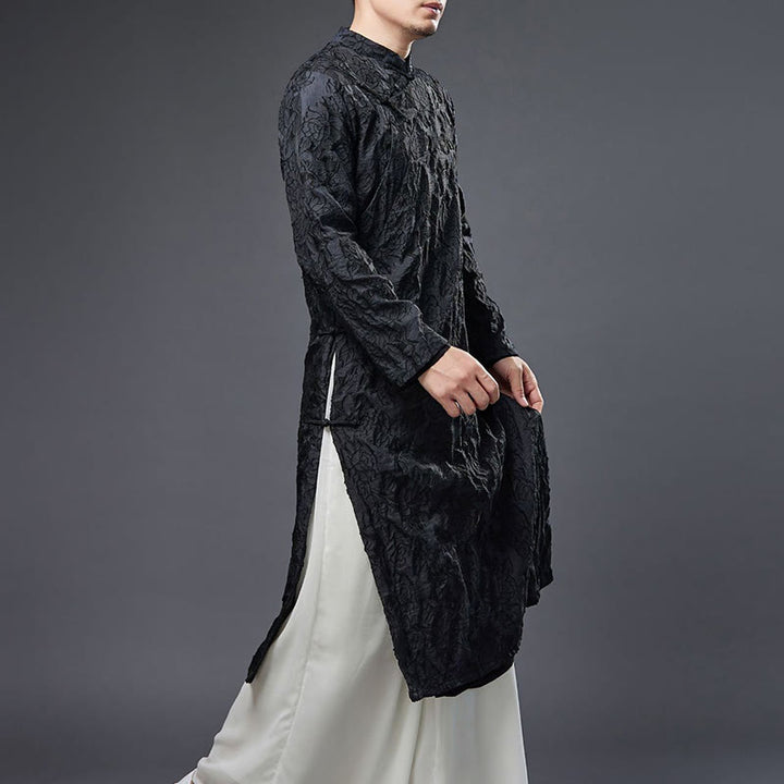 Buddha Stones Fall Chinese Frog-Button Rose Peony Cotton Men's Tang Suit Robe - image 5