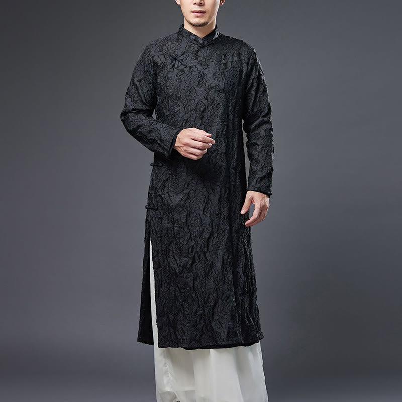 Buddha Stones Fall Chinese Frog-Button Rose Peony Cotton Men's Tang Suit Robe - image 6
