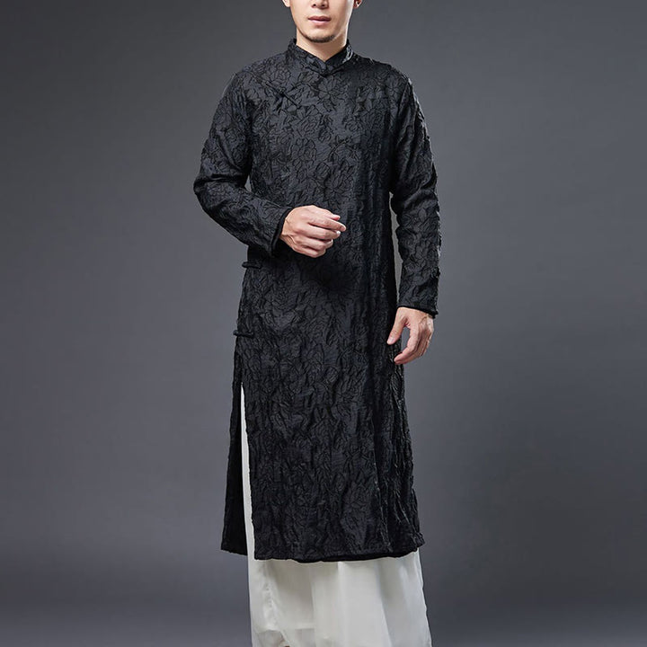 Buddha Stones Fall Chinese Frog-Button Rose Peony Cotton Men's Tang Suit Robe - image 6