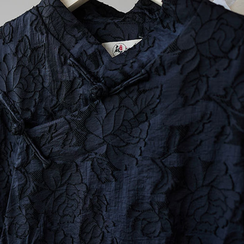Buddha Stones Fall Chinese Frog-Button Rose Peony Cotton Men's Tang Suit Robe - image 7