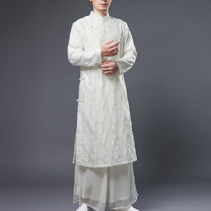 Buddha Stones Fall Chinese Frog-Button Rose Peony Cotton Men's Tang Suit Robe - image 15