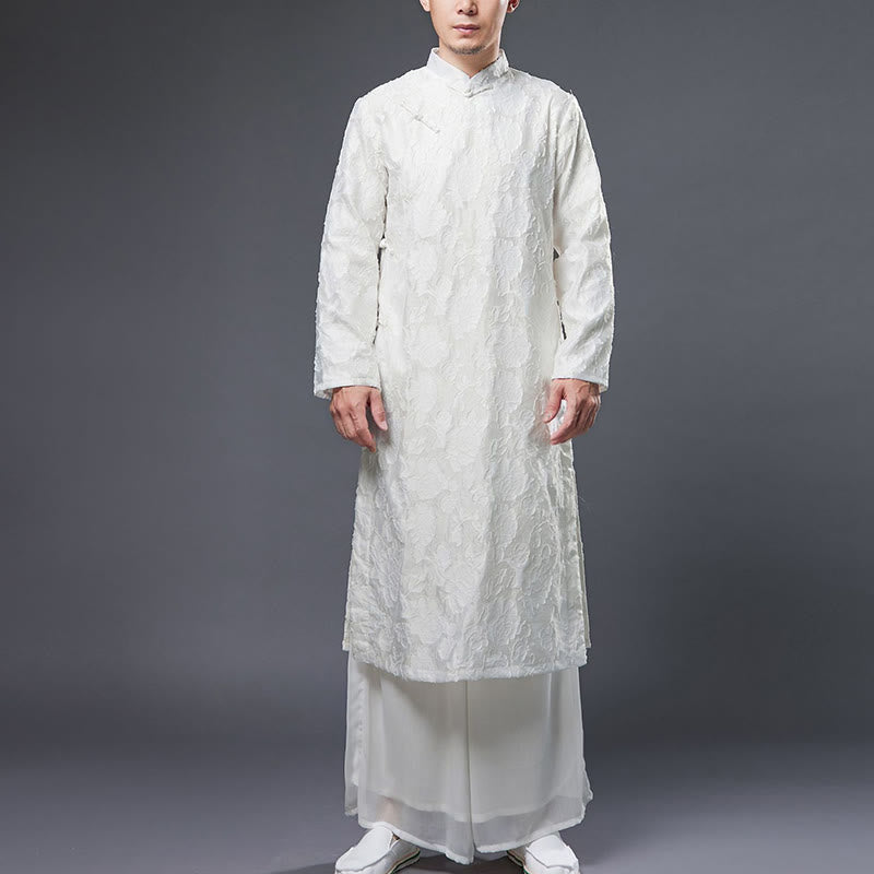 Buddha Stones Fall Chinese Frog-Button Rose Peony Cotton Men's Tang Suit Robe - image 12
