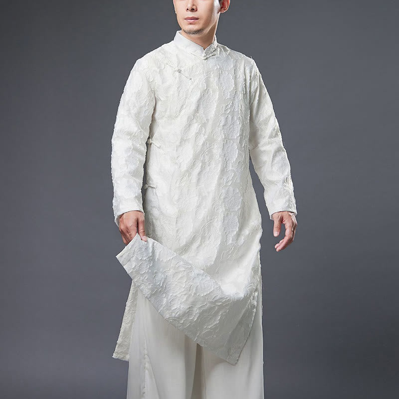 Buddha Stones Fall Chinese Frog-Button Rose Peony Cotton Men's Tang Suit Robe - image 14