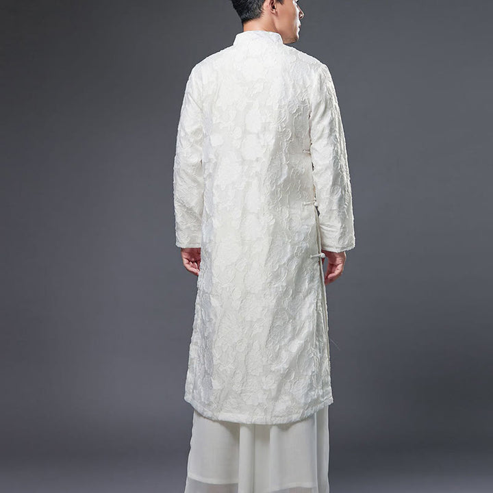 Buddha Stones Fall Chinese Frog-Button Rose Peony Cotton Men's Tang Suit Robe - image 13
