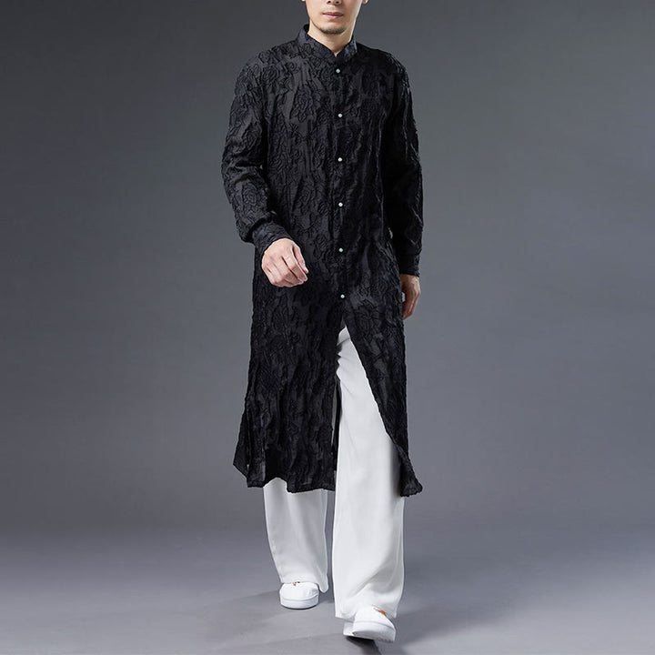 Buddha Stones Fall Peony Flowers Button Down Cotton Coat Men's Tang Suit Robe - image 2